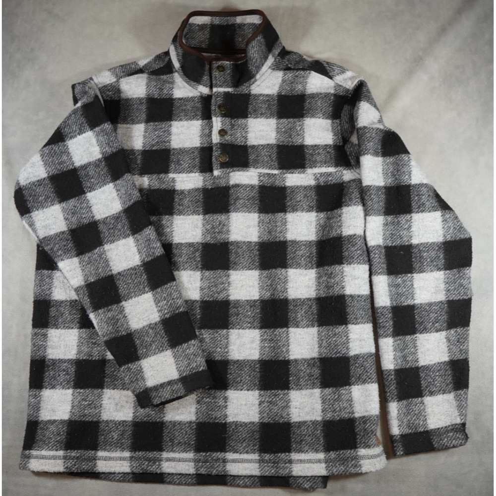 John Wayne Men's Size Large Fleece 1/4 Button Snap Plaid‎ Pullover Sweater